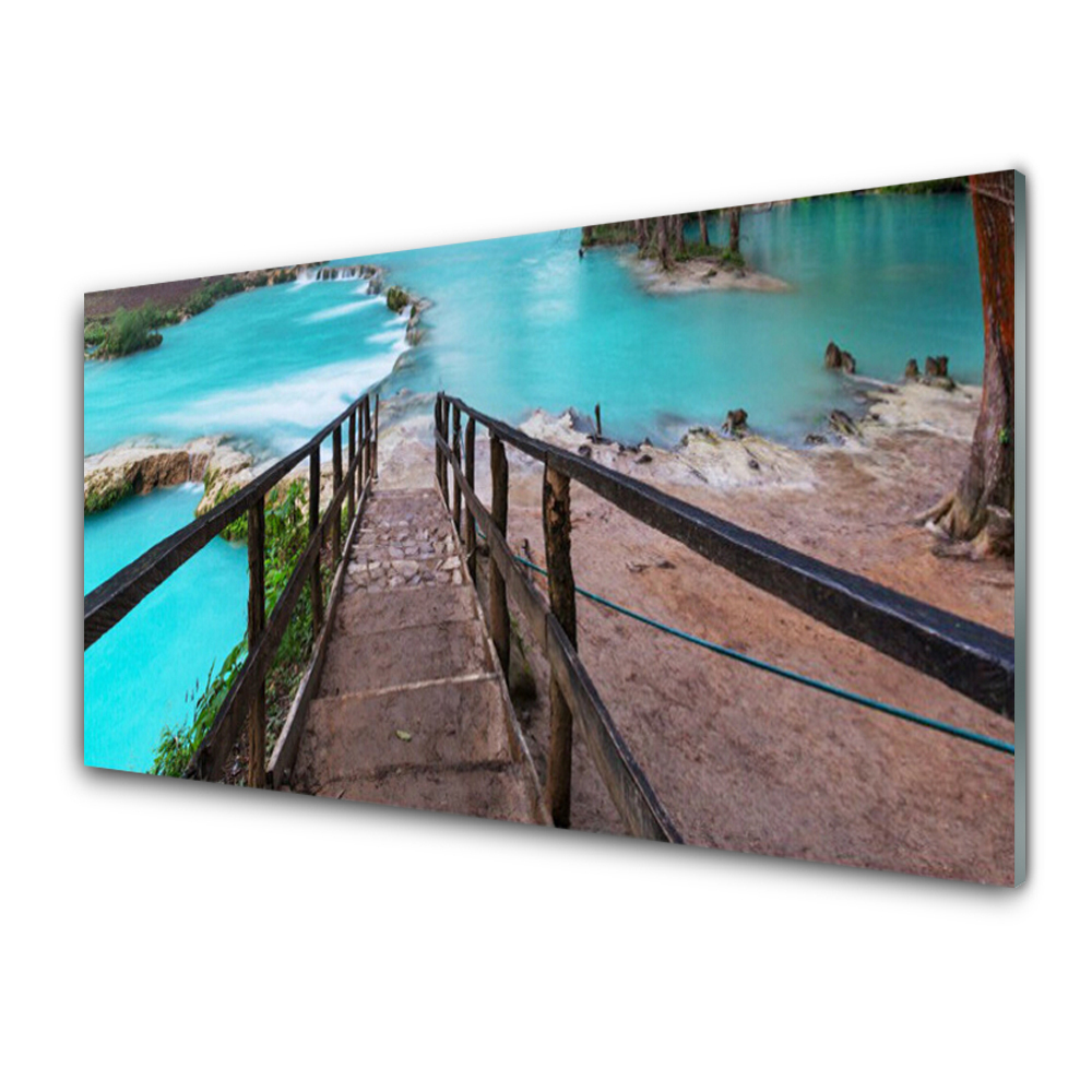 Tableau photo sur verre Escalier menant à un lac
