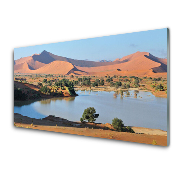 Tableau sur verre Lac paysage désertique