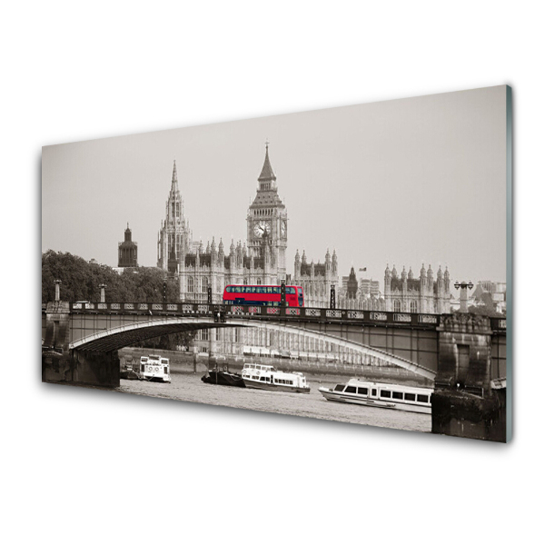 Tableau en verre Pont Londres Bus rouge