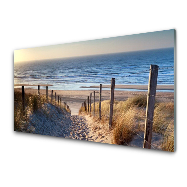 Tableau sur verre Chemin sur une plage blanche