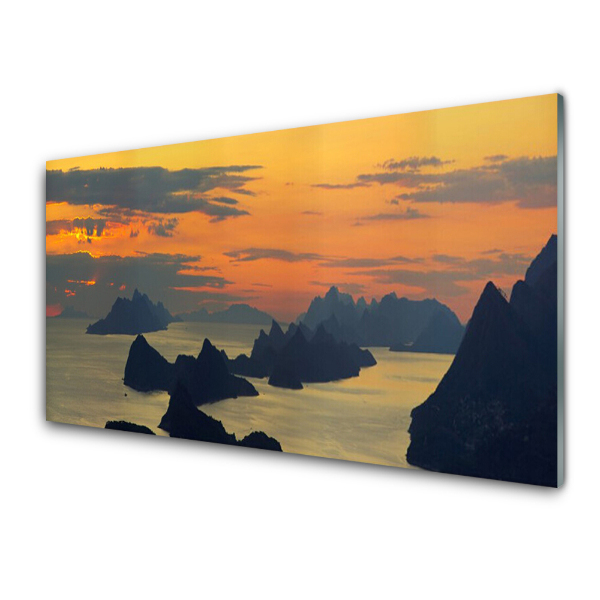 Tableau photo sur verre Rochers de mer Ciel orange