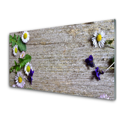 Tableau imprimé sur verre Fleurs des champs sur une planche