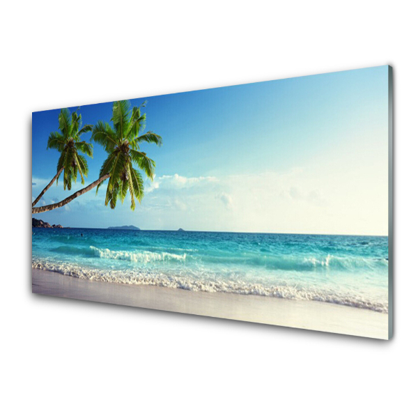 Tableau photo sur verre Deux palmiers vue mer