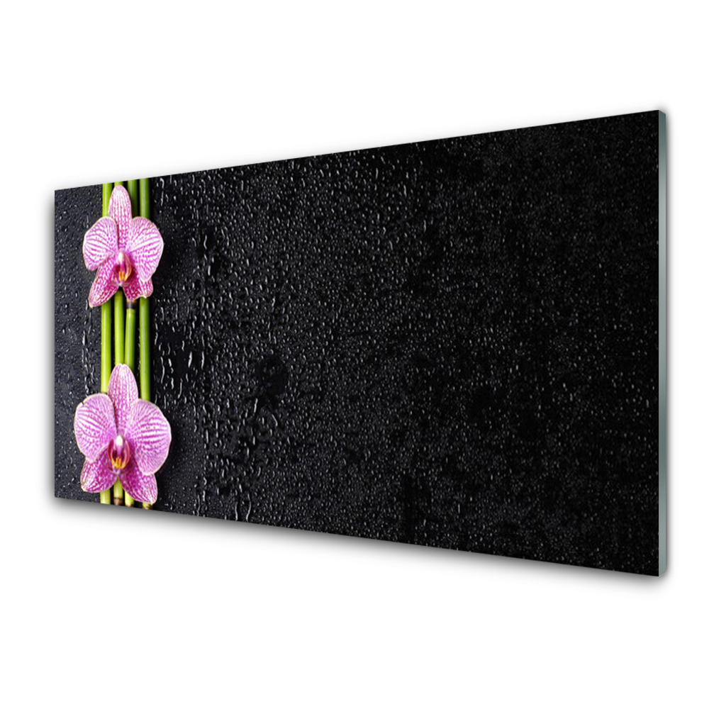 Tableau imprimé sur verre Fond noir et fleurs d'orchidées