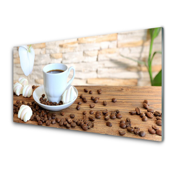 Tableau imprimé sur verre Tasse et grains de café Cuisine