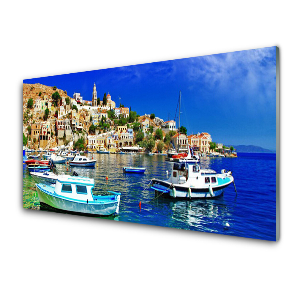 Tableau en verre Bateaux Ville Paysage marin