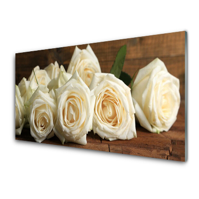 Tableau photo sur verre Roses crème sur planche