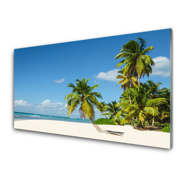 Tableau sur verre Palmiers sur une plage blanche