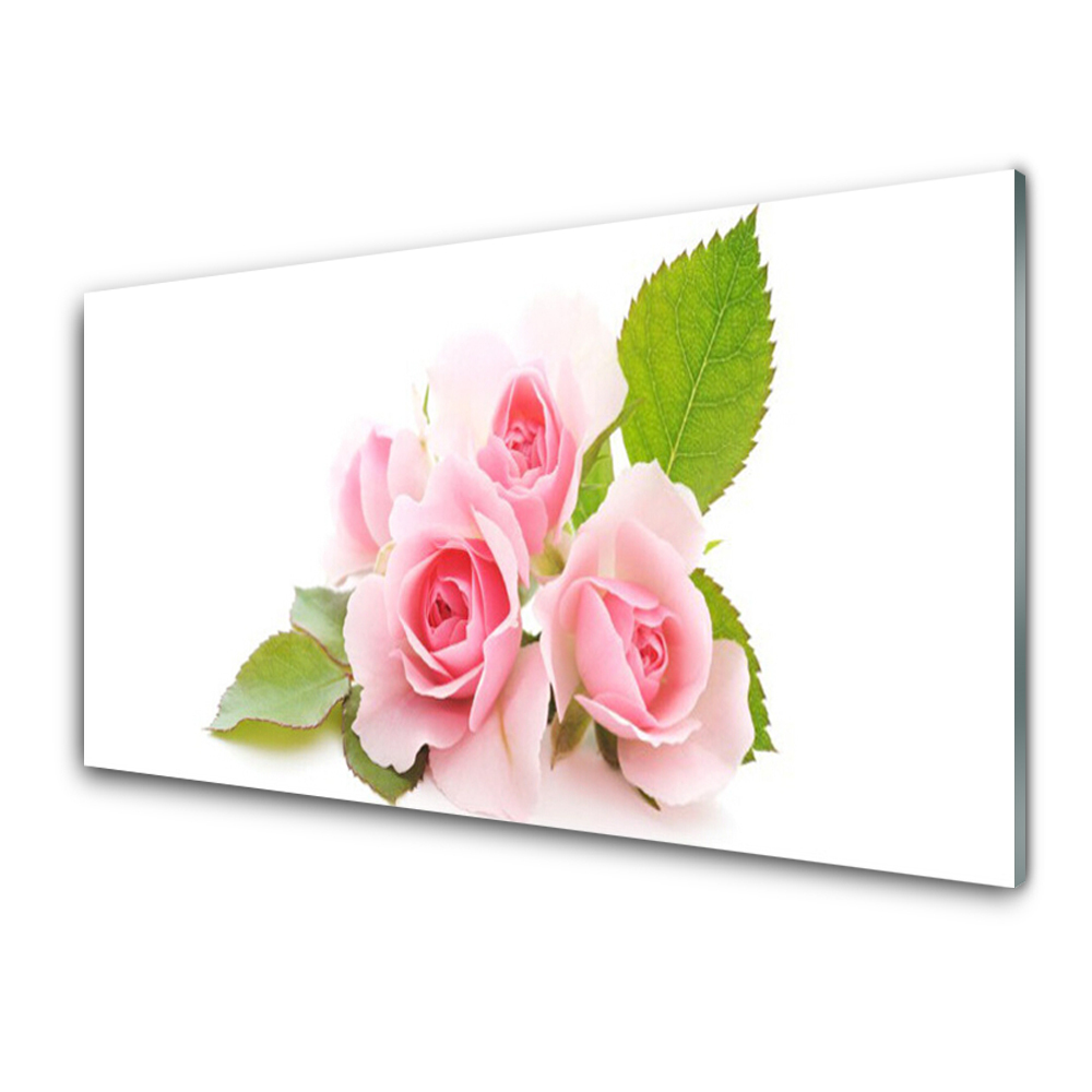 Tableau verre imprimé Roses et feuilles roses