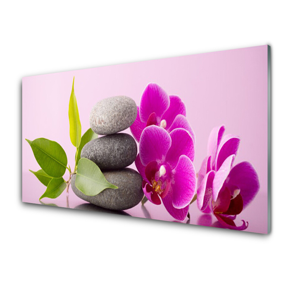Tableau en verre Tour de pierres et de fleurs