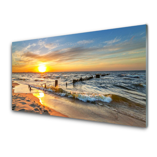 Tableau sur verre Coucher de soleil sur la mer