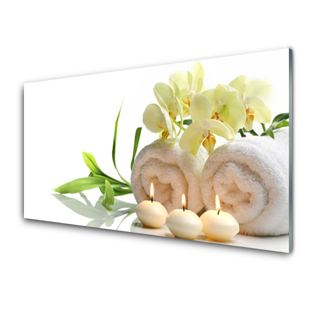 Tableau imprimé sur verre Serviette blanche bougies