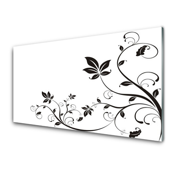 Tableau verre imprimé Abstraction florale en noir et blanc