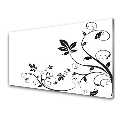 Tableau verre imprimé Abstraction florale en noir et blanc