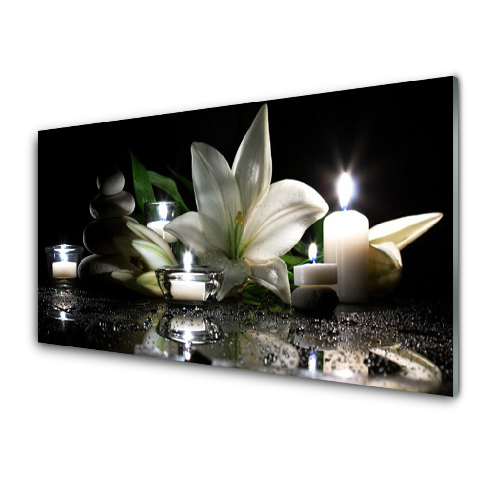 Tableau imprimé sur verre Bougies de nénuphar fond noir