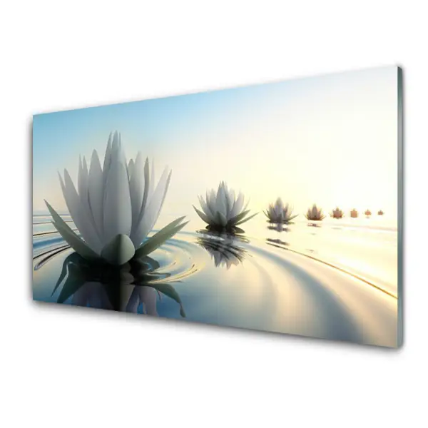 Tableau photo sur verre Graphique de nénuphars blancs