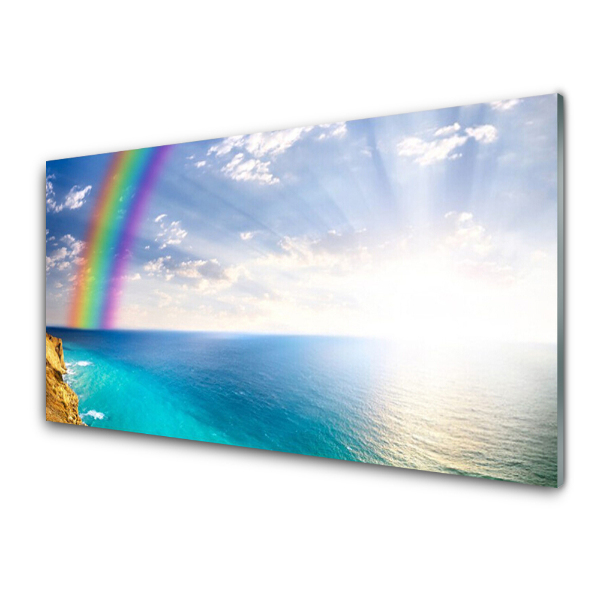 Tableau imprimé sur verre Arc-en-ciel sur le soleil de la mer