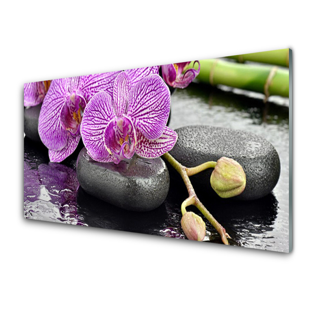 Tableau en verre Pierres et fleur rose