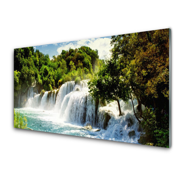 Tableau sur verre Belle cascade au milieu des arbres