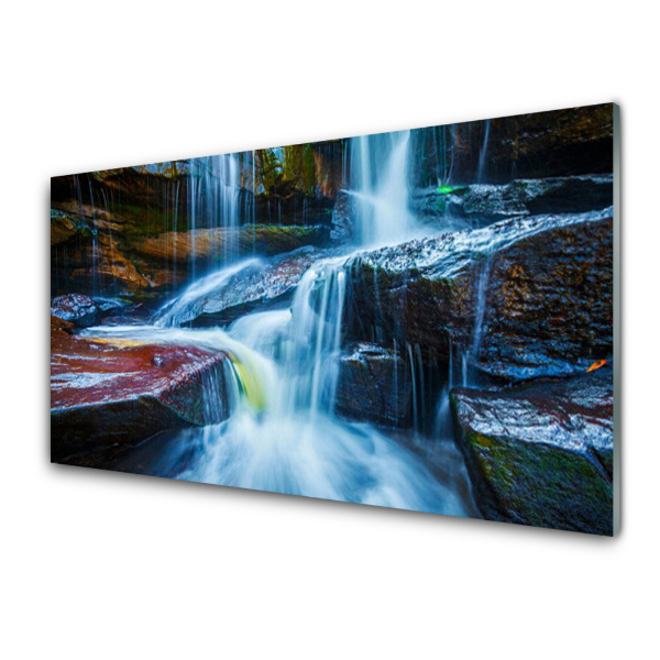 Tableau photo sur verre Cascade bleue sur les rochers