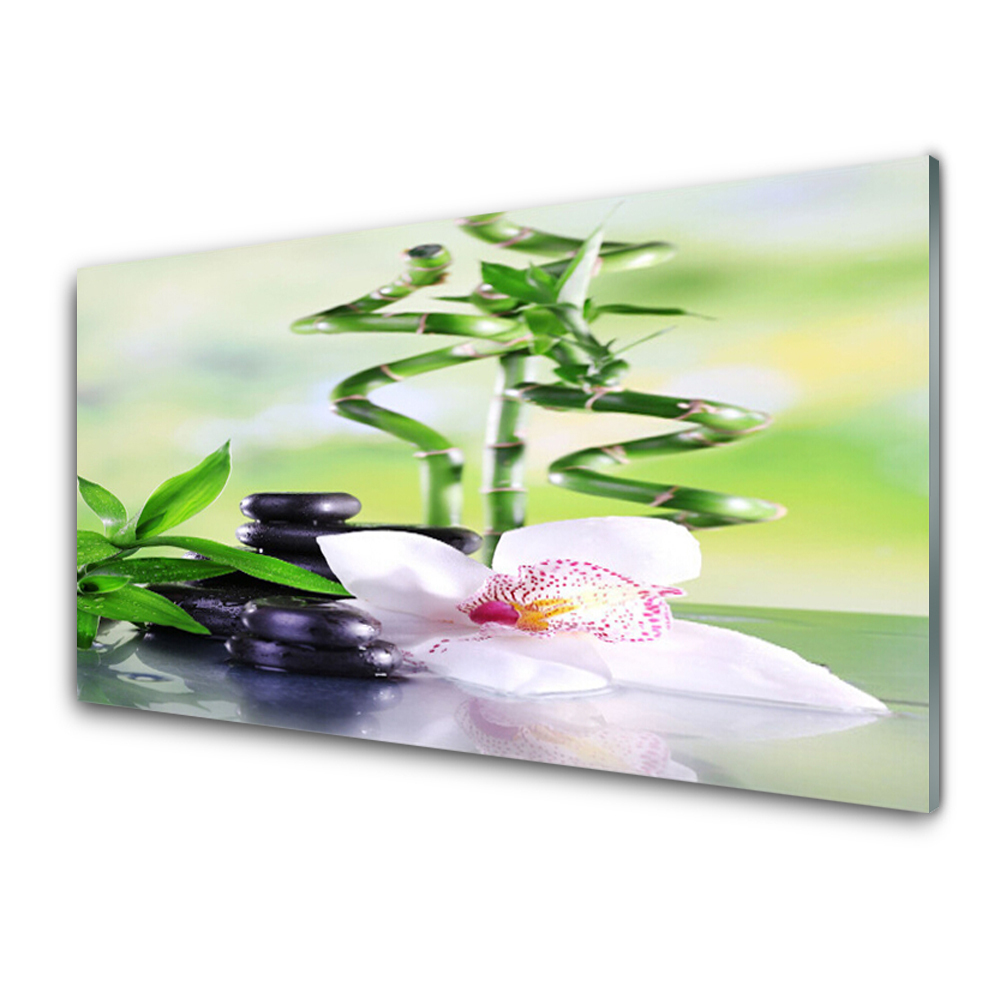 Tableau en verre Fleur de bambou et pierres
