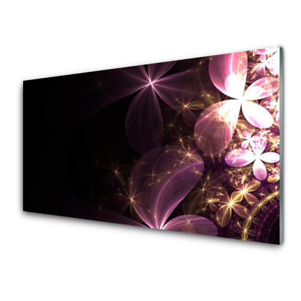 Tableau photo sur verre Fleurs violettes et or abstraites