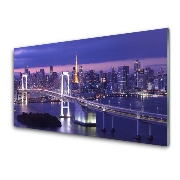 Tableau photo sur verre Ville et pont violet