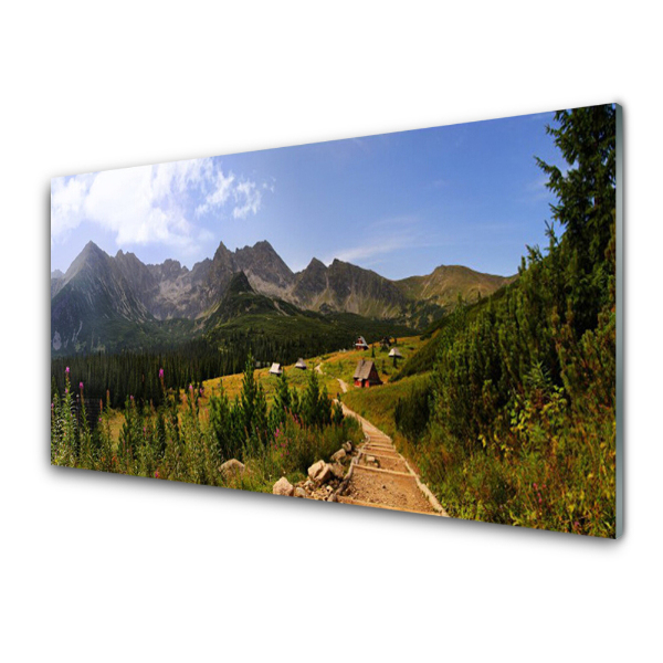 Tableau en verre Route dans une vallée de montagne