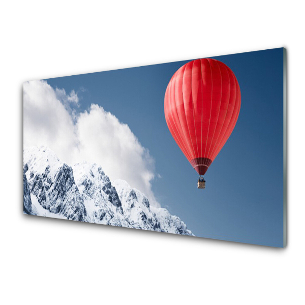 Tableau verre imprimé Ballon rouge et pics montagneux