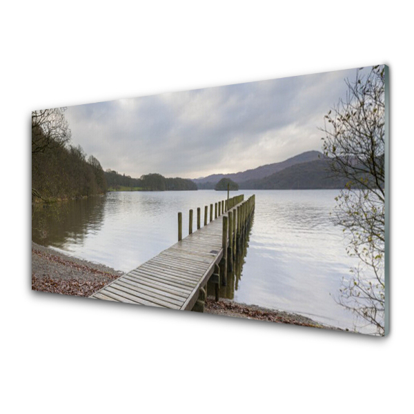 Tableau sur verre Pont sur un lac gris