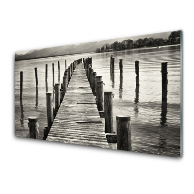 Tableau en verre Architecture de pont maritime en noir et blanc