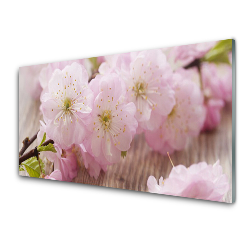 Tableau sur verre Branches Fleurs Pétales Nature