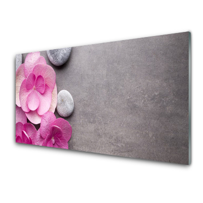 Tableau photo sur verre Fleurs roses fond gris