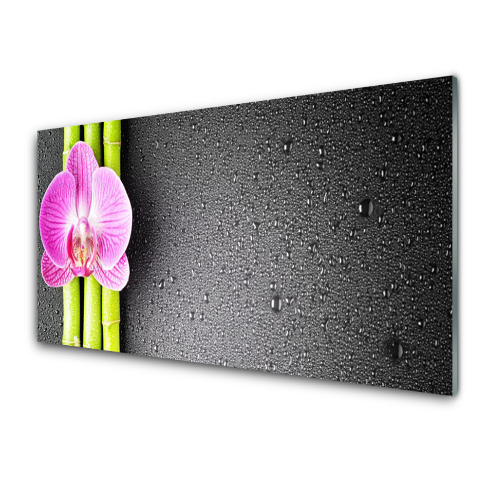 Tableau imprimé sur verre Fleurs d'orchidées bambou sur fond gris