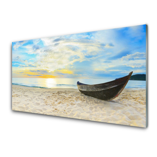 Tableau verre imprimé Bateau Plage Mer Ciel lumineux