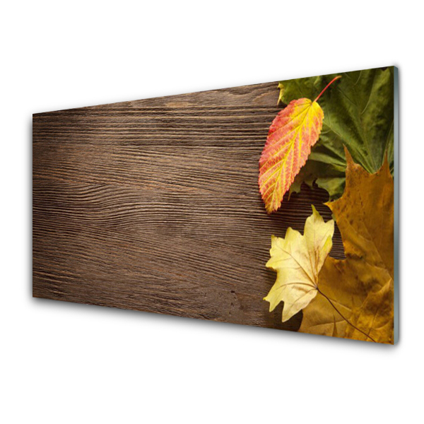 Tableau en verre Feuilles sur une planche en bois