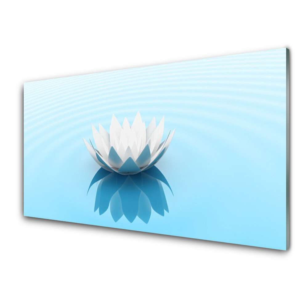 Tableau en verre Graphique d'un lys blanc sur l'eau bleue
