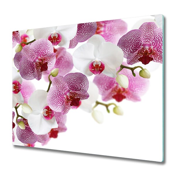 Planche à découper en verre Orchidée rose et blanche