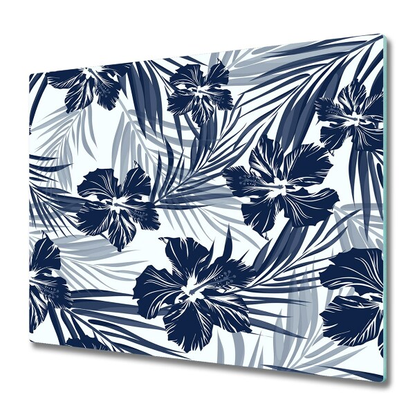 Protection pour plaque de cuisson Fleurs bleu marine