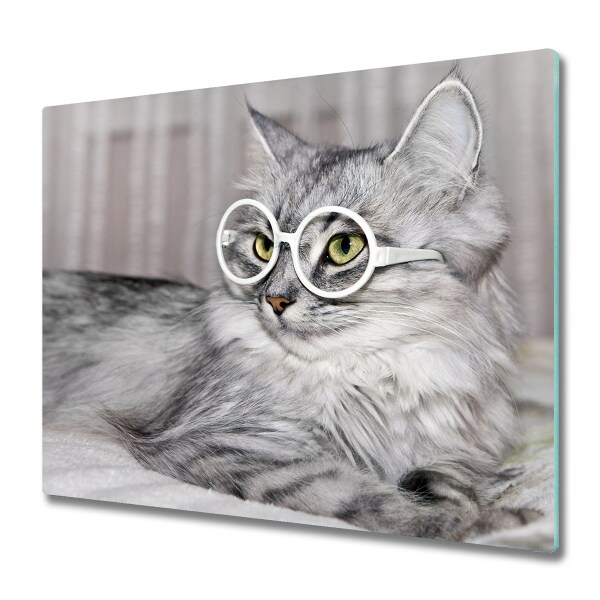 Cache plaque de cuisson Chat gris à lunettes