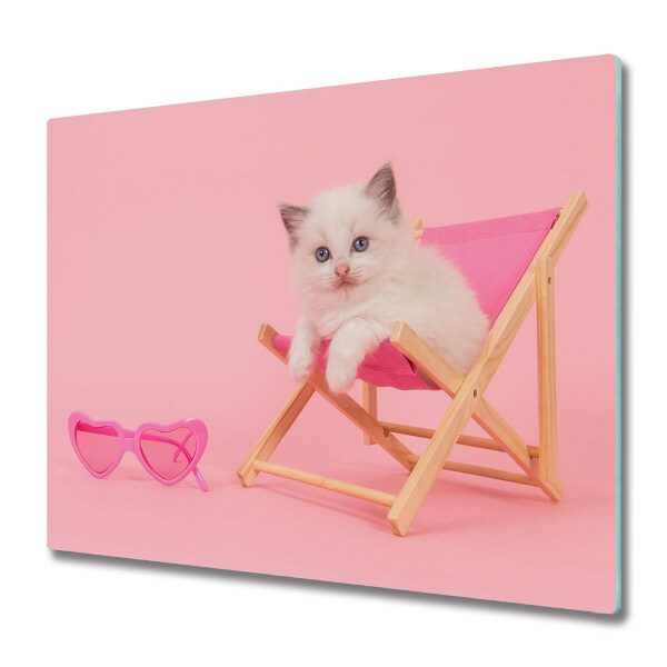 Couvre plaque de cuisson Chat sur une chaise longue rose