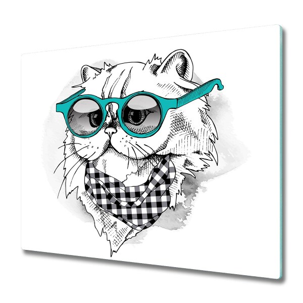 Protection plaque induction Dessin d'un chat avec des lunettes