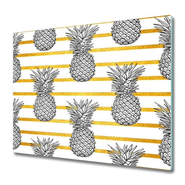 Protection pour plaque de cuisson Ananas sur fond de rayures