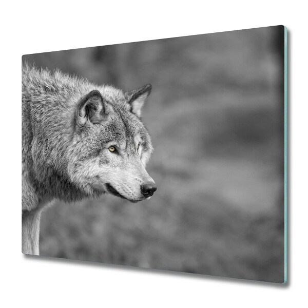 Couvre plaque de cuisson Loup noir et blanc