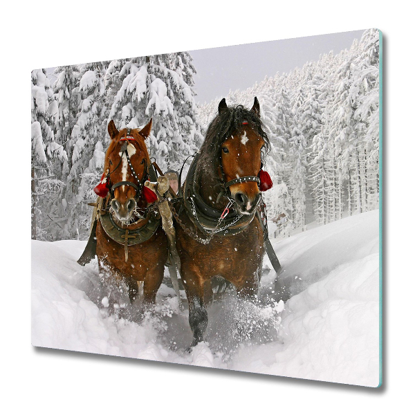 Protection pour plaque de cuisson Chevaux dans la neige avec traîneau