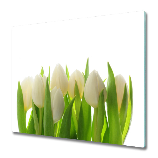 Planche à découper en verre Tulipes blanches