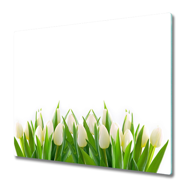 Protection plaque induction Tulipes blanches sur fond blanc