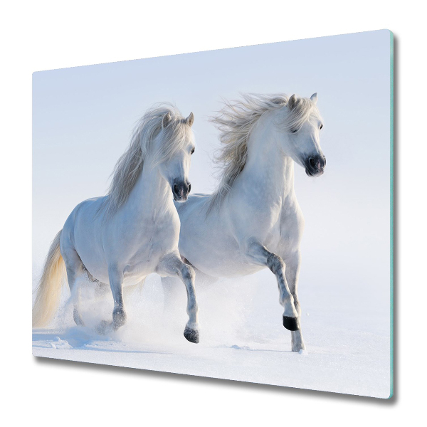 Planche à découper en verre Paire de chevaux dans la neige