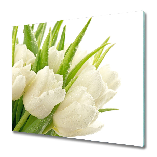 Cache plaque de cuisson Bouquet de tulipes blanches