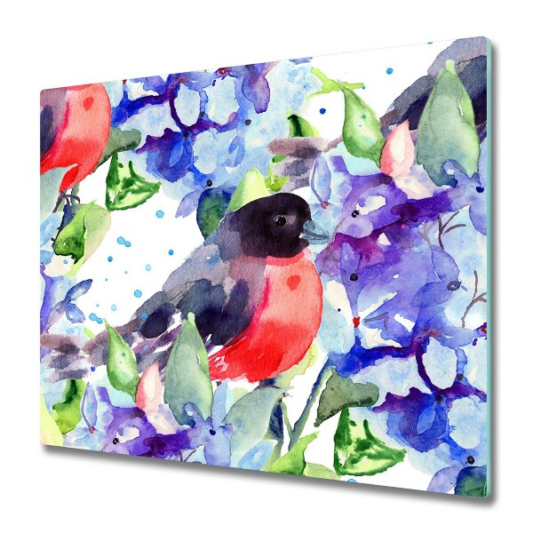 Planche à découper verre Aquarelle Oiseau et fleurs